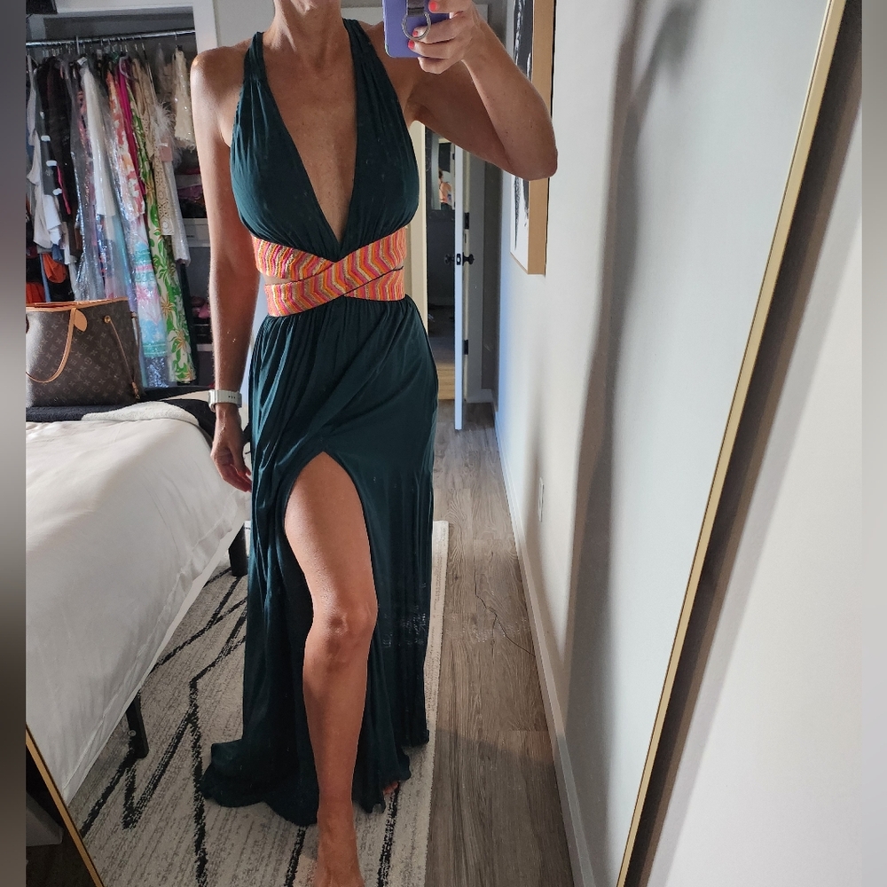 Dark Green Halter Maxi Cutout Dress - Picture 6 of 12